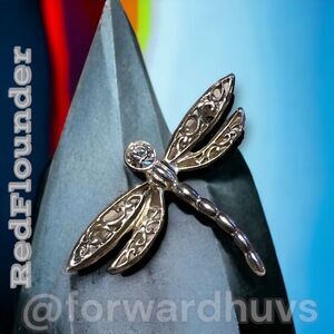 Vintage Premier Design Silver Tone Dragonfly Brooch with Rhinestone